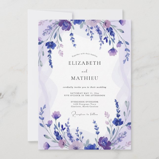 Invitación Boda de Salvia Sprig Lila Periwinkle (Anverso)