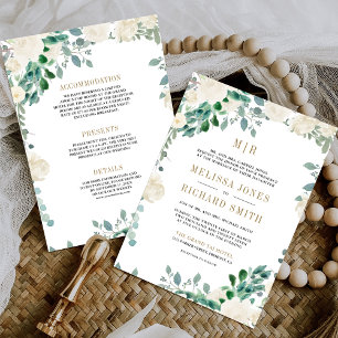 Invitación Boda de Salvia Verde Hojas Florales de Marfil Todo