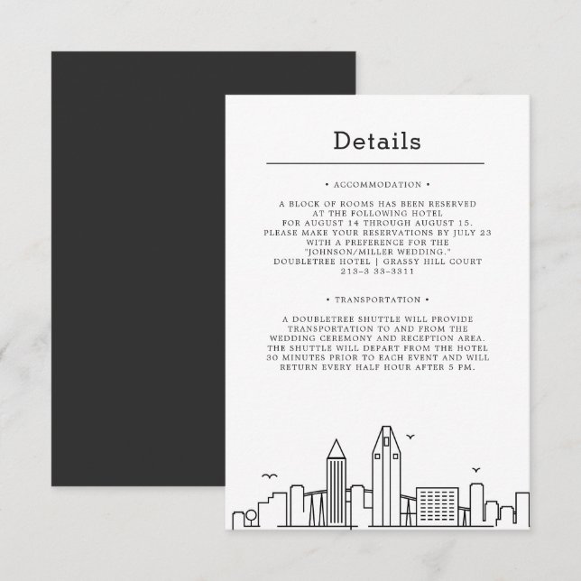 Invitación Boda de San Diego | Detalles del invitado (Anverso / Reverso)