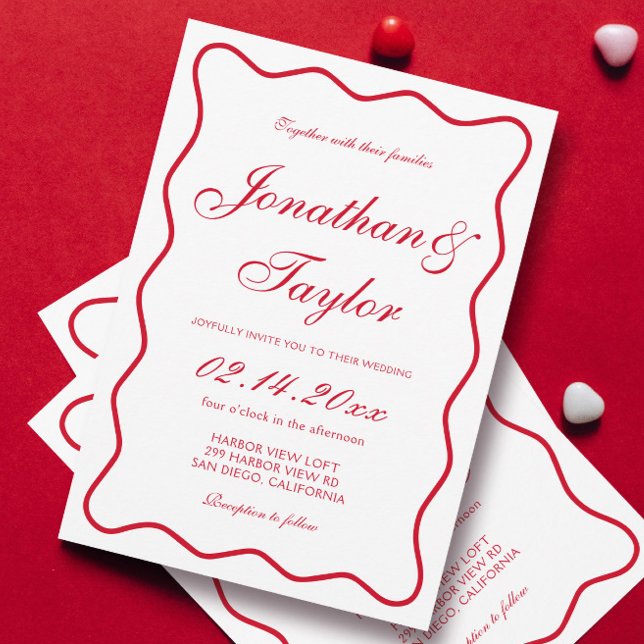 Invitación Boda de San Valentín rojo y blanco con guión ondul (Subido por el creador)