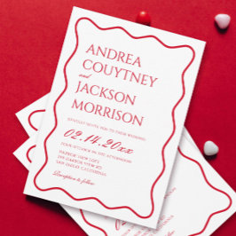 Invitación Boda de San Valentín rojo y blanco ondulado