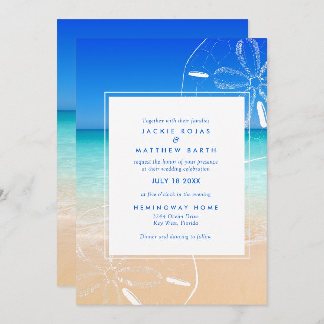Invitación Boda de Sand Dollar Beach Florida (Anverso / Reverso)