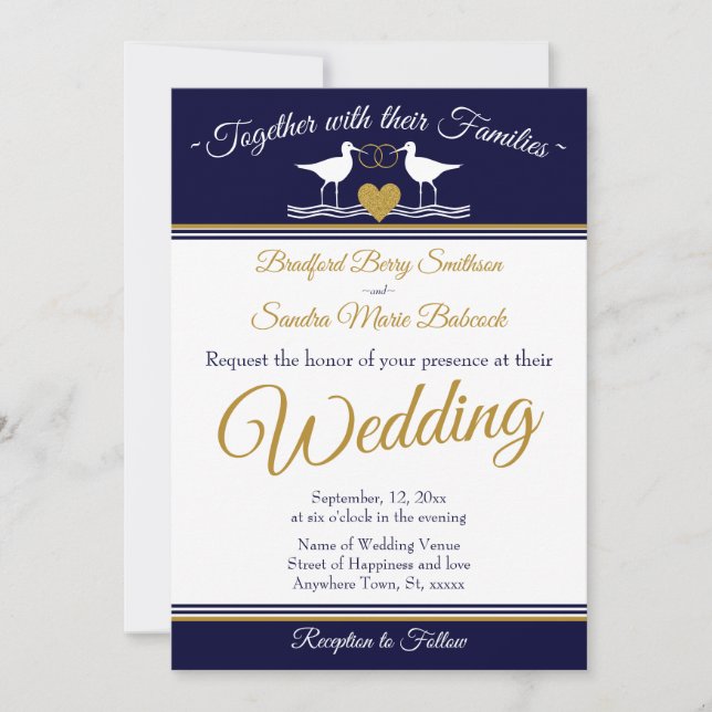 Invitación Boda de Sandpiper Azul de la Marina Náutica Coster (Anverso)