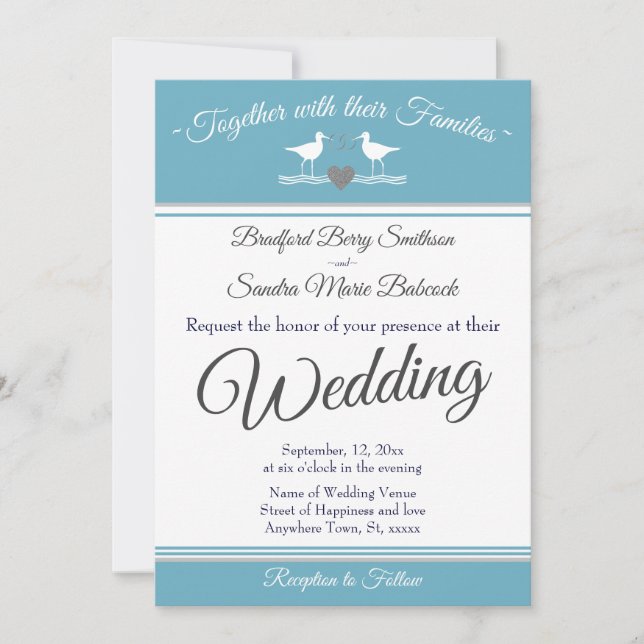 Invitación Boda de Sandpiper Azul de la Marina Náutica Coster (Anverso)