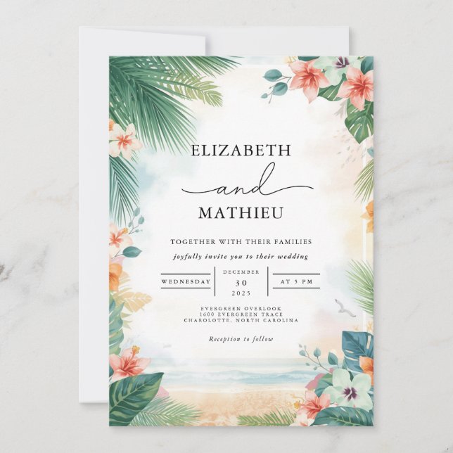 Invitación Boda de sangre de coral de esmeralda (Anverso)