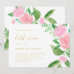 Invitación Boda de sangre rosa y caligrafía ducha de novia