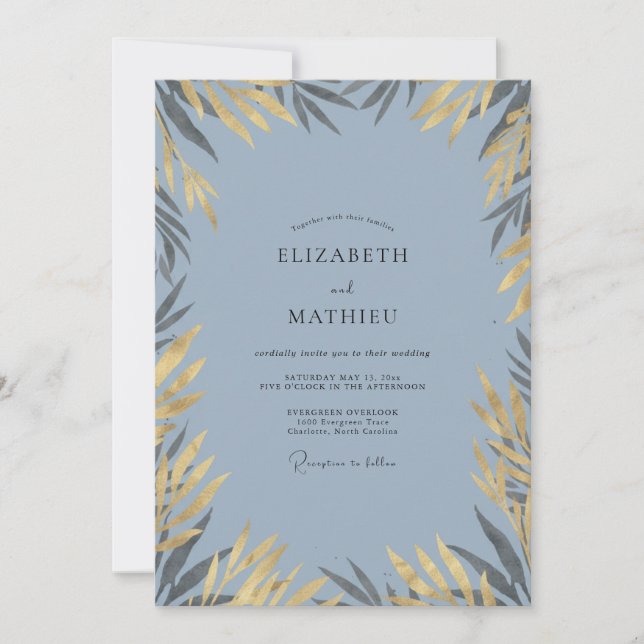Invitación Boda de sauce de eucalipto de oro pizarra (Anverso)