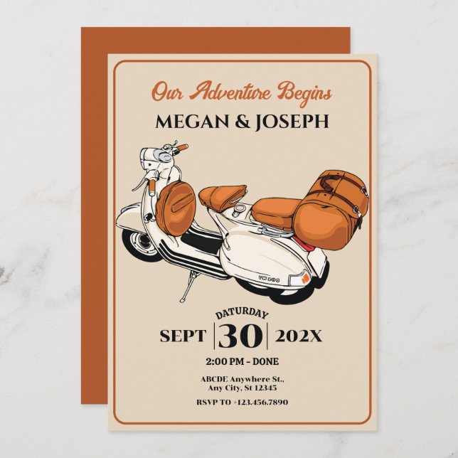 Invitación Boda de scooter de cream (Anverso / Reverso)