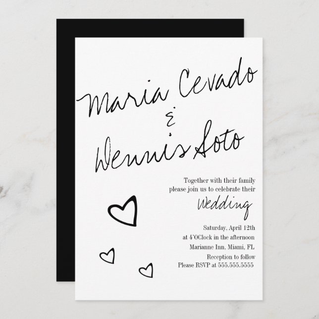 Invitación Boda de script de caracteres flotantes simples que (Anverso / Reverso)