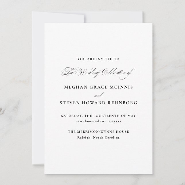 Invitación Boda de script formal (Anverso)