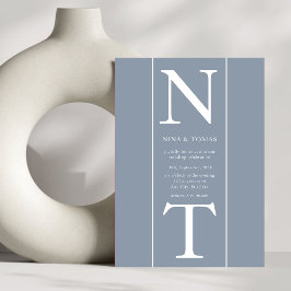 Invitación Boda de script inicial de monograma azul turbio si