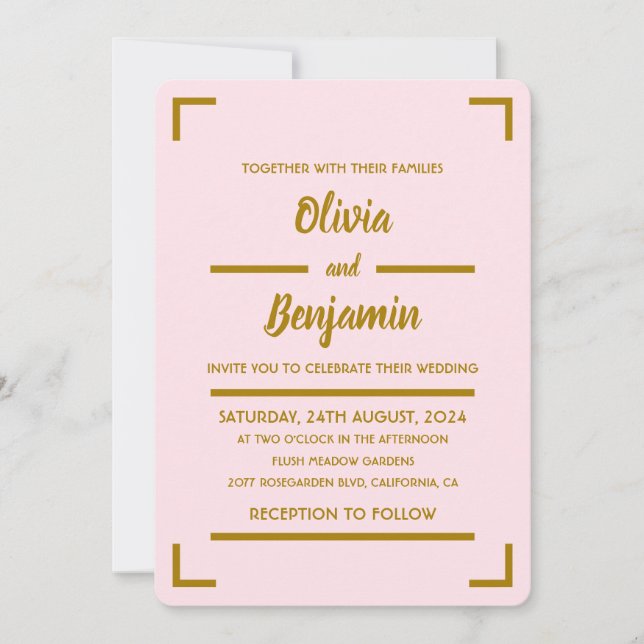 Invitación Boda de script manuscrito simple rosa (Anverso)