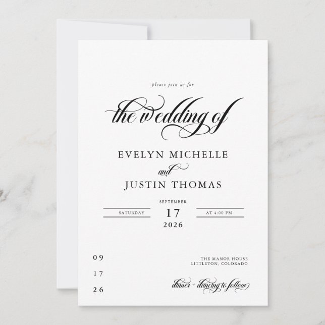 Invitación Boda de script mínimo (Anverso)