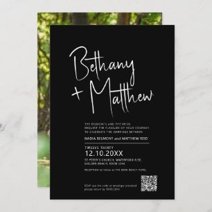 Invitación boda de script mono caligráfico minimalista QR RSV