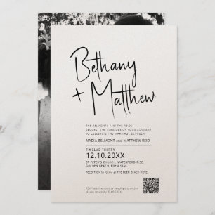 Invitación boda de script mono caligráfico minimalista QR RSV