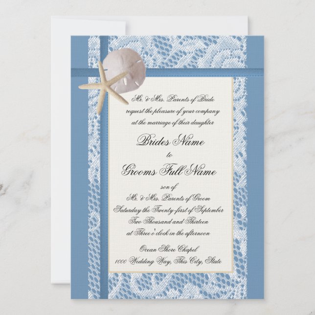 Invitación Boda de Sea Shore Romance Lace (Anverso)