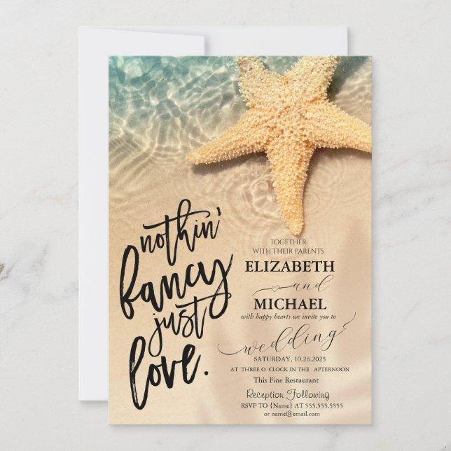 Invitación Boda de Seastar en la playa de arena (Anverso)