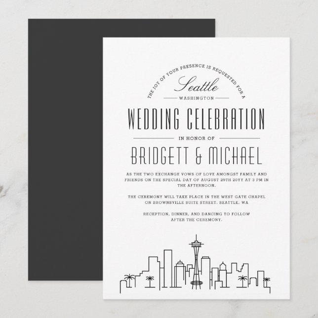 Invitación Boda de Seattle | Esquina moderna de Deco (Anverso / Reverso)