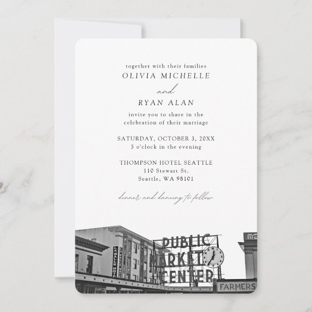 Invitación Boda de Seattle Personalizado Pikes Place Photo (Anverso)