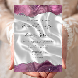 Invitación Boda de Seda Blanca con Ágata Plateada Malva