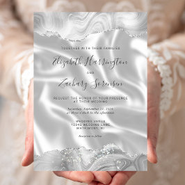 Invitación Boda de seda blanca gris plateado agado