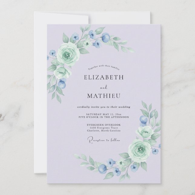 Invitación Boda de seda de lavanda primaveral (Anverso)