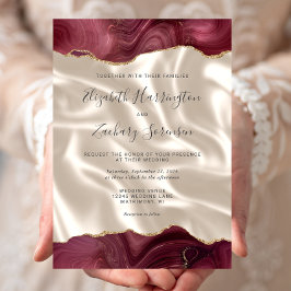 Invitación Boda de seda marfil con ágata dorada de Borgoña