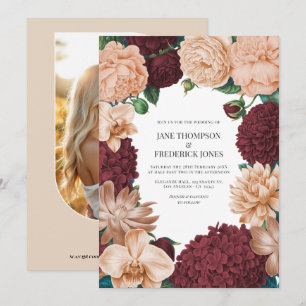Invitación Boda de seda rosa, terracota y albaricoque