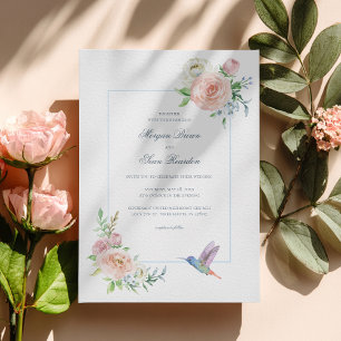 Invitación Boda de Seersucker Floral Acuarela Colibrí