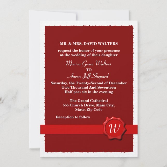Invitación Boda de sellos de cera (Anverso)