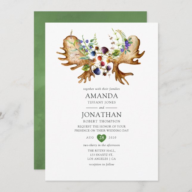 Invitación Boda de selva acuarela rusa (Anverso / Reverso)