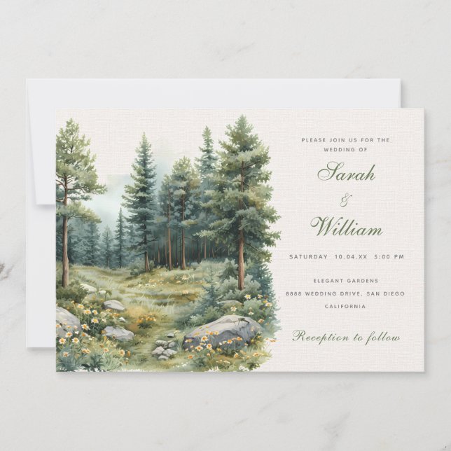 Invitación Boda de selva verde de verano rústico (Anverso)