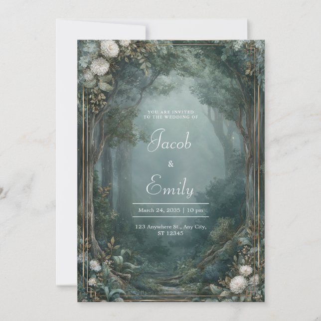 Invitación Boda de senderos forestales caprichosos (Anverso)