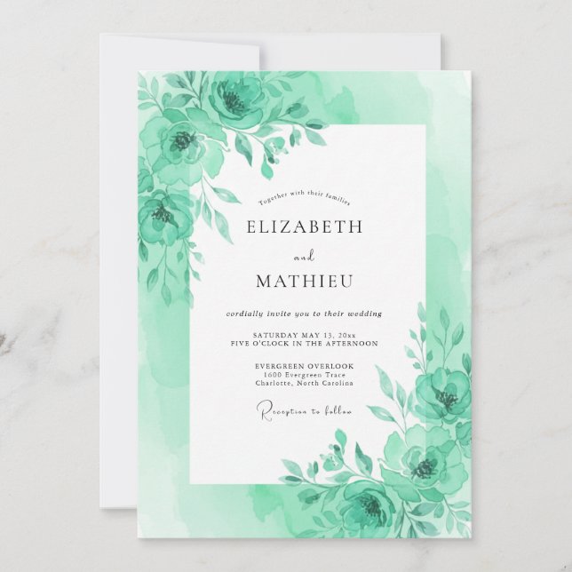 Invitación Boda de Sereno Follaje Verde Menta (Anverso)