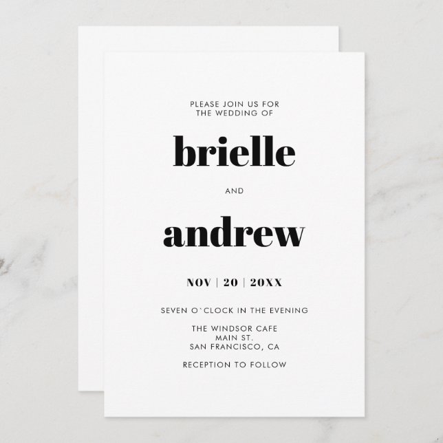 Invitación Boda de serie negrita simple (Anverso / Reverso)