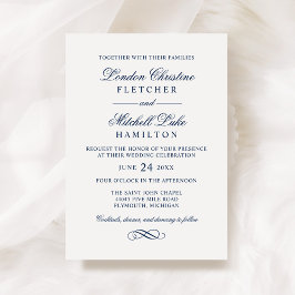 Invitación Boda de Serif Clásico en Azul Marino