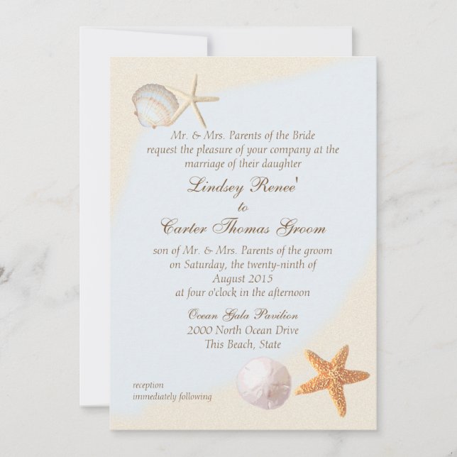 Invitación Boda de Shell Beach Sea Shore (Anverso)