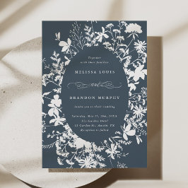 Invitación Boda de silueta de flores silvestres blancas azul