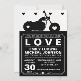 Invitación Boda de silueta de motociclismo negro y blanco