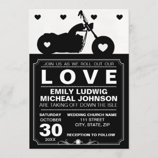 Invitación Boda de silueta de motociclismo negro y blanco
