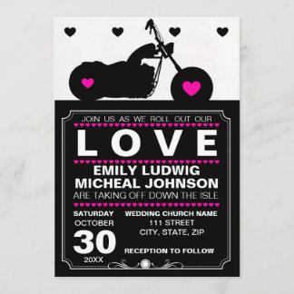 Invitación Boda de silueta de motociclismo negro y blanco