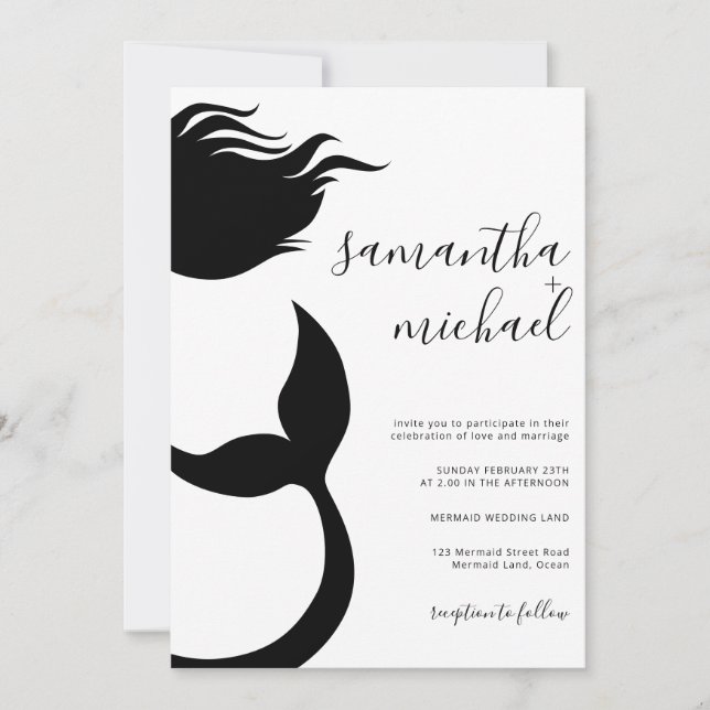 Invitación Boda de silueta de Sirena limpia (Anverso)