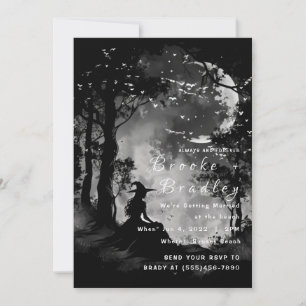 Invitación Boda de Silueta del Bosque en Blanco y Negro