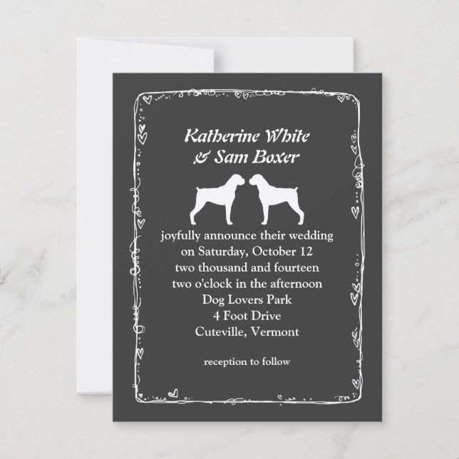 Invitación Boda de siluetas de perro boxeador (Anverso)
