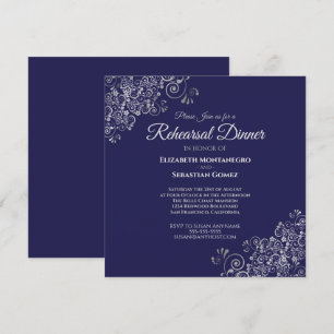 Invitación Boda de Silver y Navy Blue Square