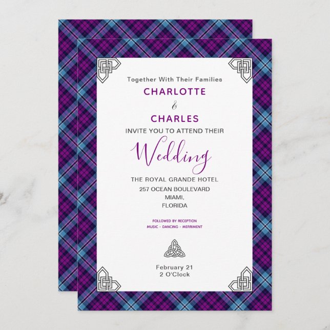 Invitación Boda de Símbolos Célticos Tartán Plaid (Anverso / Reverso)