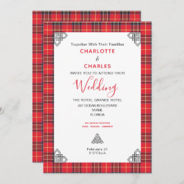 Invitación Boda de Símbolos Célticos Tartán Plaid