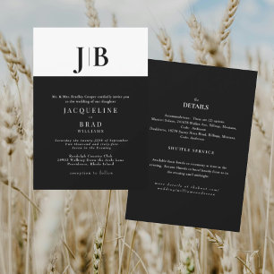 Invitación Boda de simplicidad en blanco y negro