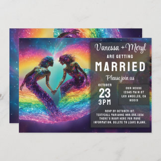 Invitación Boda de sirena de energía femenina con arco iris c