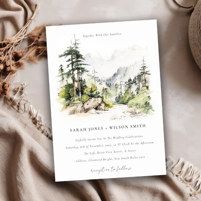 Invitación Boda de Sketch de paisajes de montaña Soft Woods (Subido por el creador)